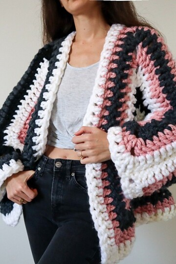 10 Crochet Granny Hexagon Cardigan Free Patterns