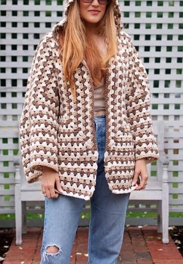 10 Crochet Hooded Hexagon Cardigan Free Patterns