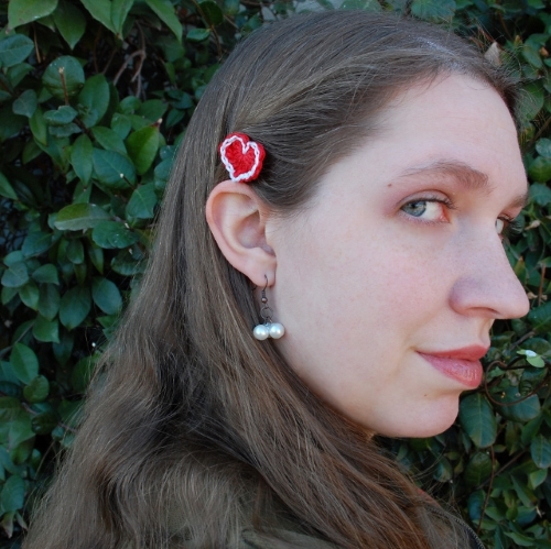 Tiny Crocheted Heart Hairclip
