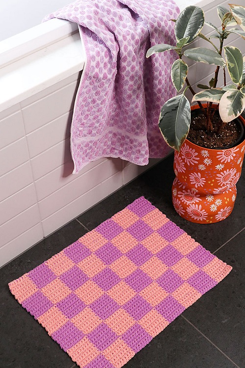 Tapestry Crochet Checkered Bath Mat